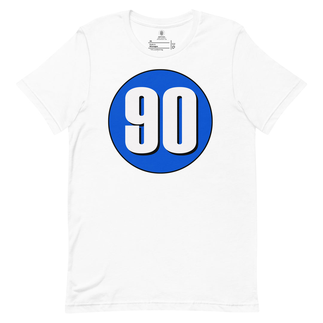 Unisex t-shirt: White on Periwinkle 90