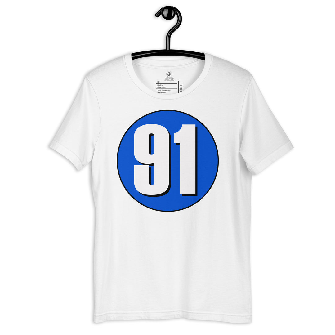 Unisex t-shirt: White on Periwinkle 91