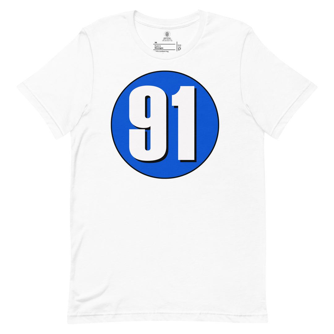 Unisex t-shirt: White on Periwinkle 91