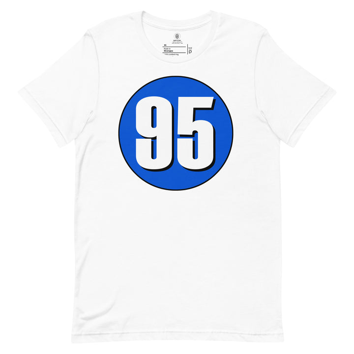 Unisex t-shirt: White on Periwinkle 95