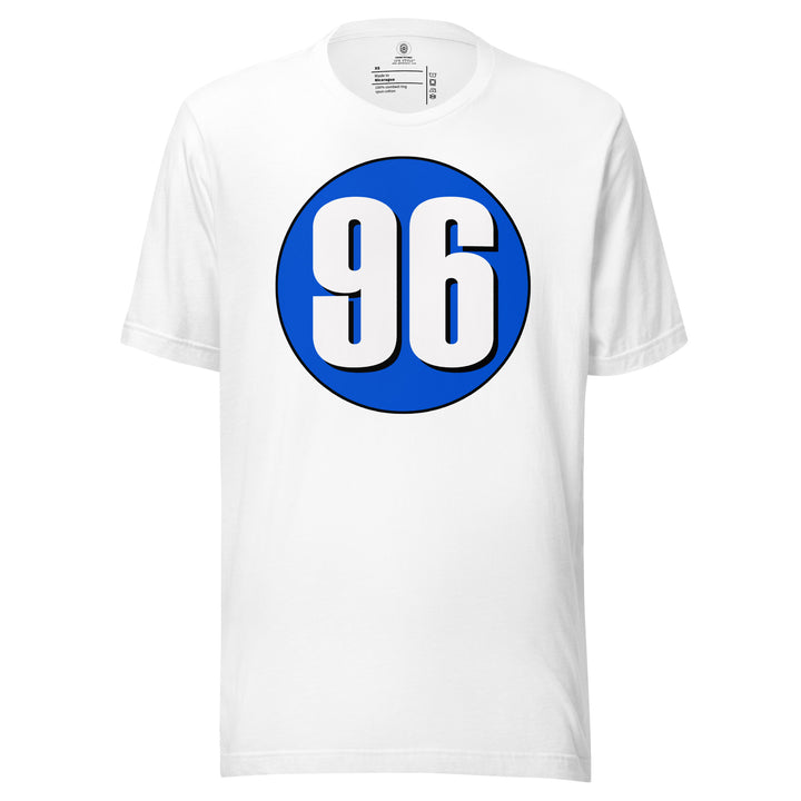 Unisex t-shirt: White on Periwinkle 96