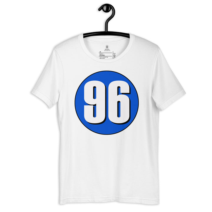 Unisex t-shirt: White on Periwinkle 96