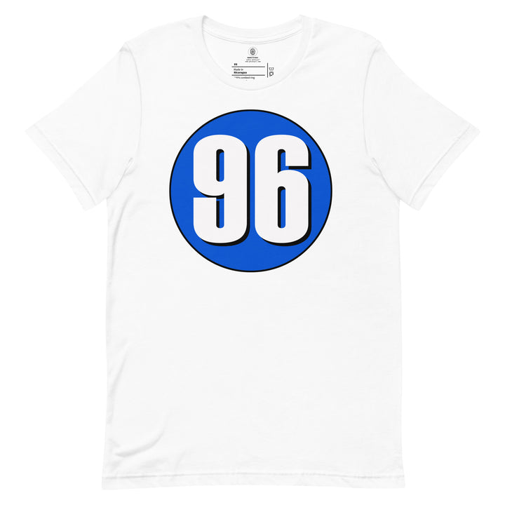 Unisex t-shirt: White on Periwinkle 96