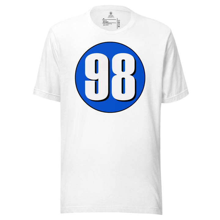 Unisex t-shirt: White on Periwinkle 98