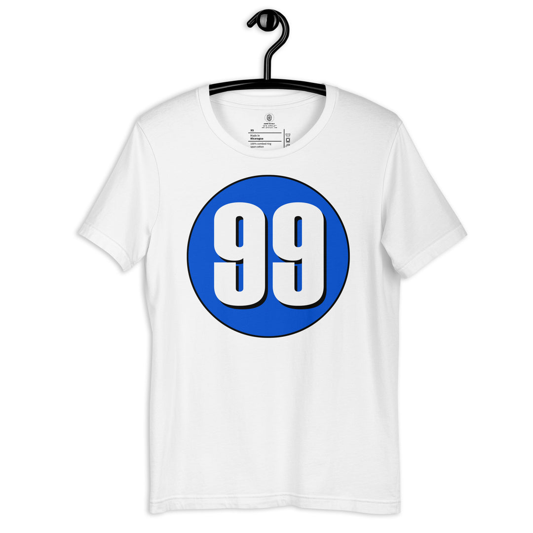 Unisex t-shirt: White on Periwinkle 99