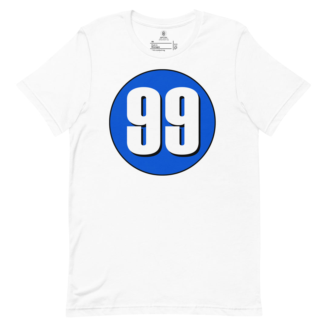 Unisex t-shirt: White on Periwinkle 99