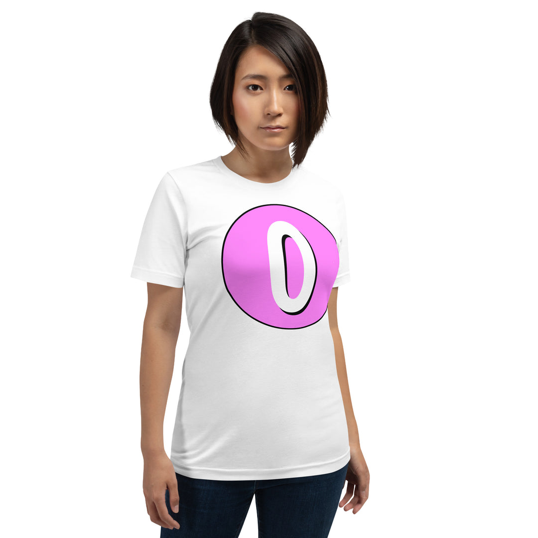 Unisex t-shirt: White on Pink 0