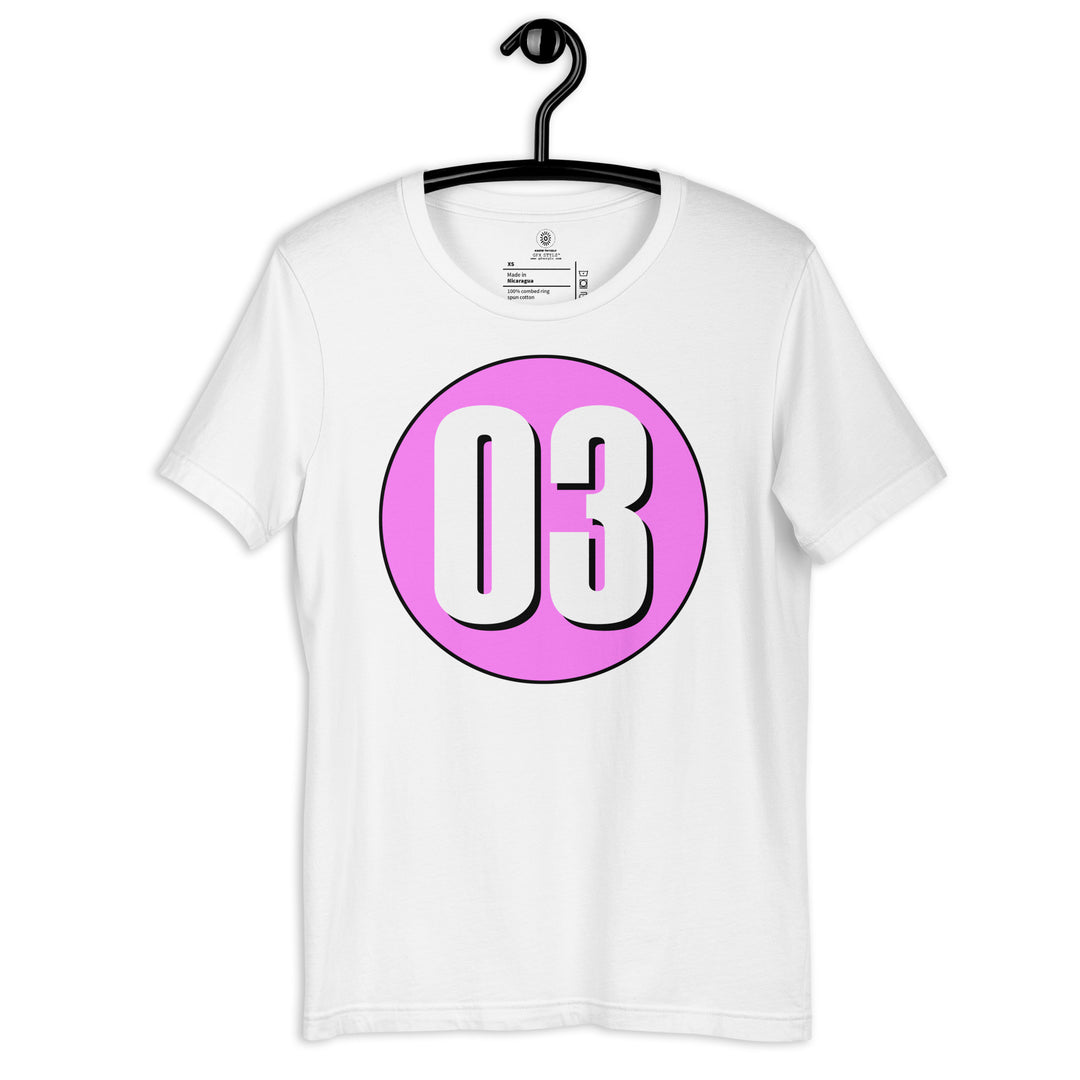 Unisex t-shirt: White on Pink 03