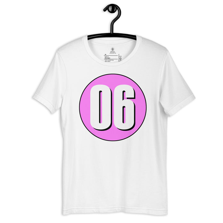 Unisex t-shirt: White on Pink 06