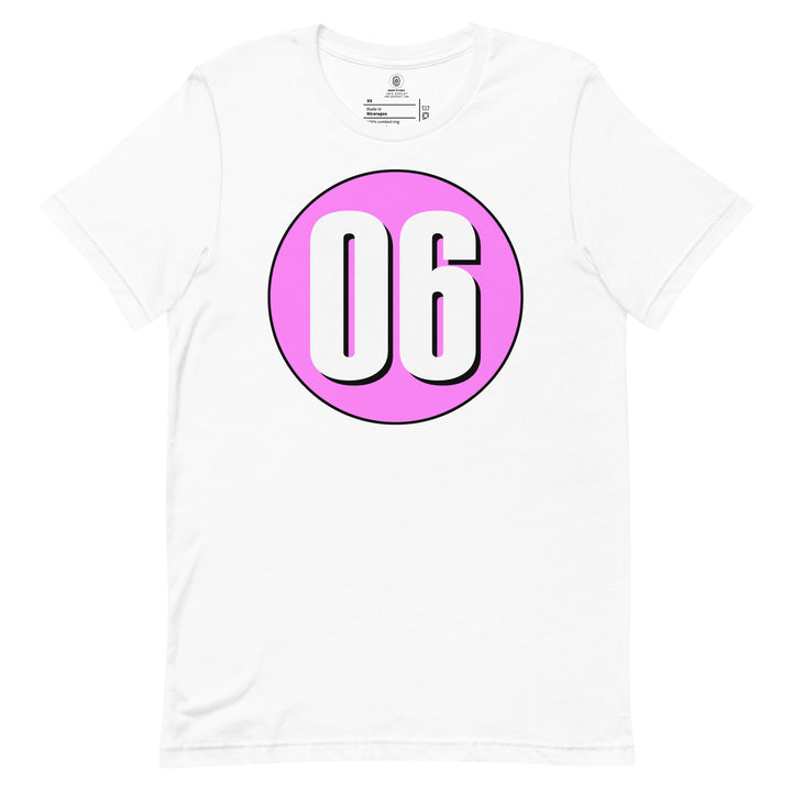 Unisex t-shirt: White on Pink 06