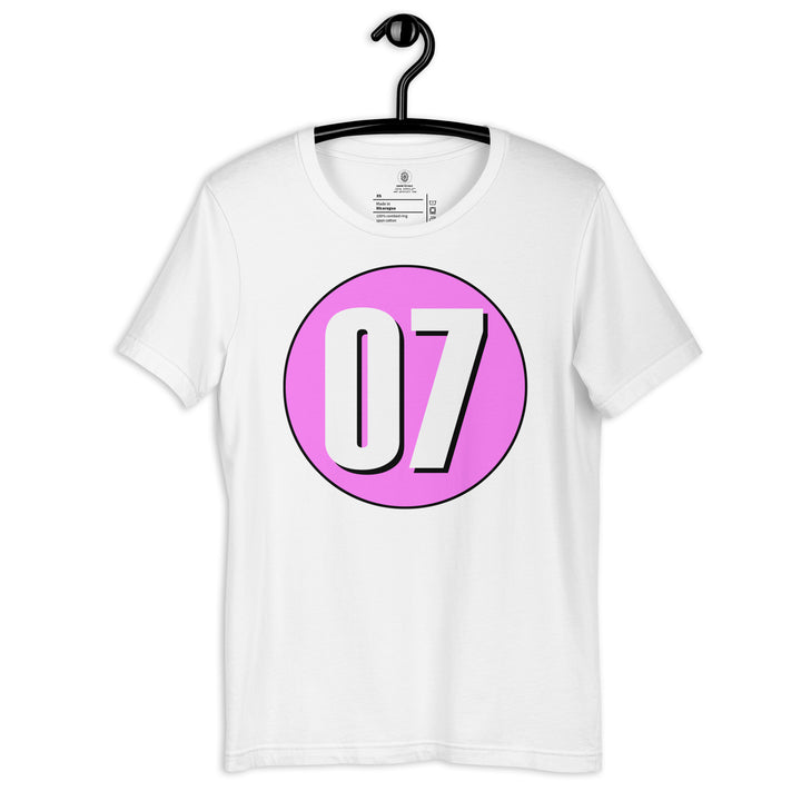 Unisex t-shirt: White on Pink 07