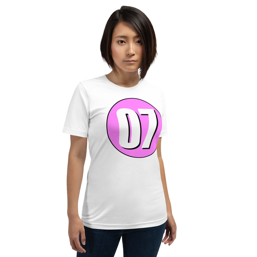 Unisex t-shirt: White on Pink 07