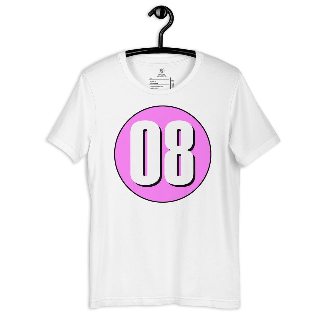 Unisex t-shirt: White on Pink 08