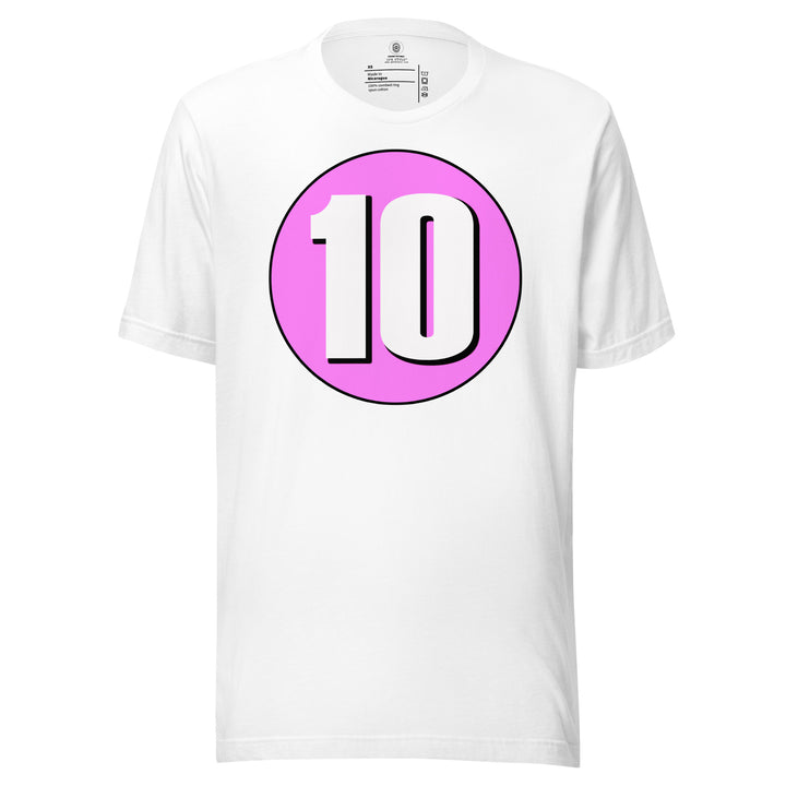 Unisex t-shirt: White on Pink 10