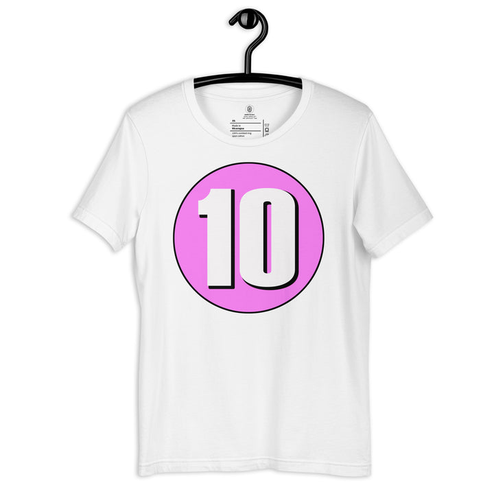 Unisex t-shirt: White on Pink 10