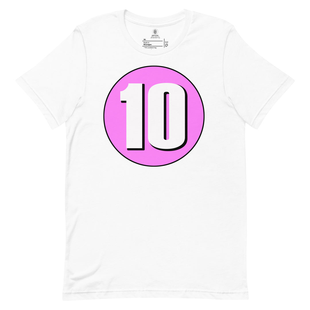 Unisex t-shirt: White on Pink 10