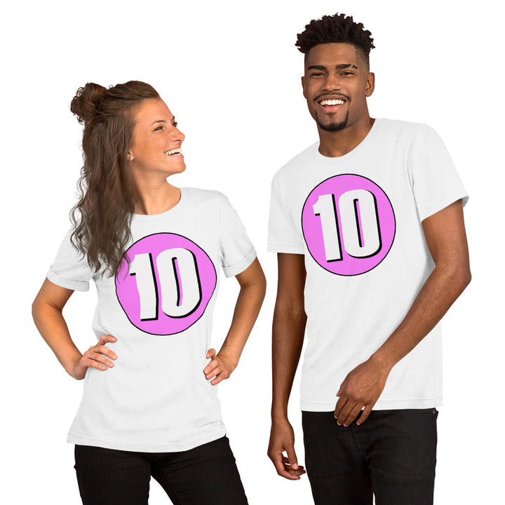 Unisex t-shirt: White on Pink 10