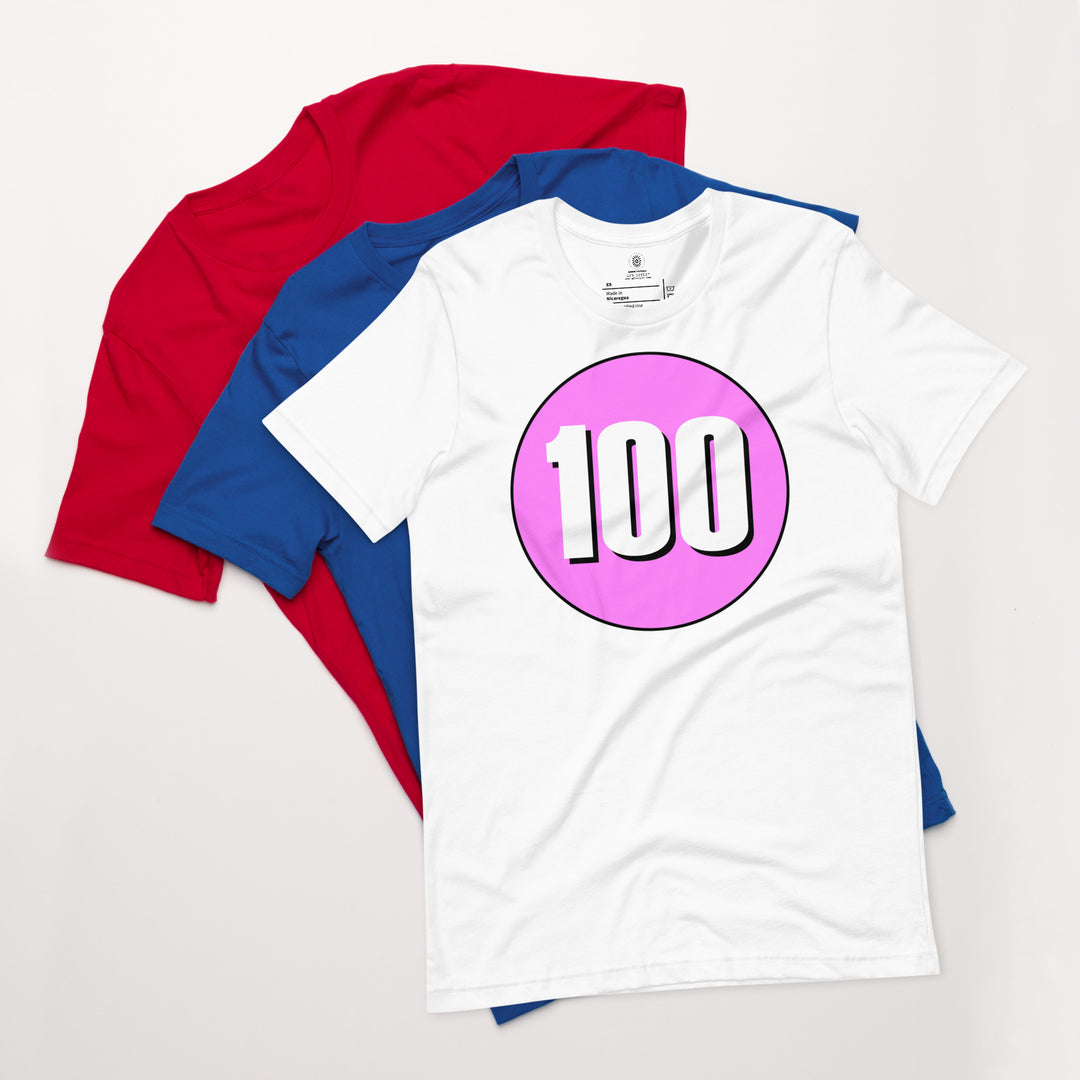 Unisex t-shirt: White on Pink 100