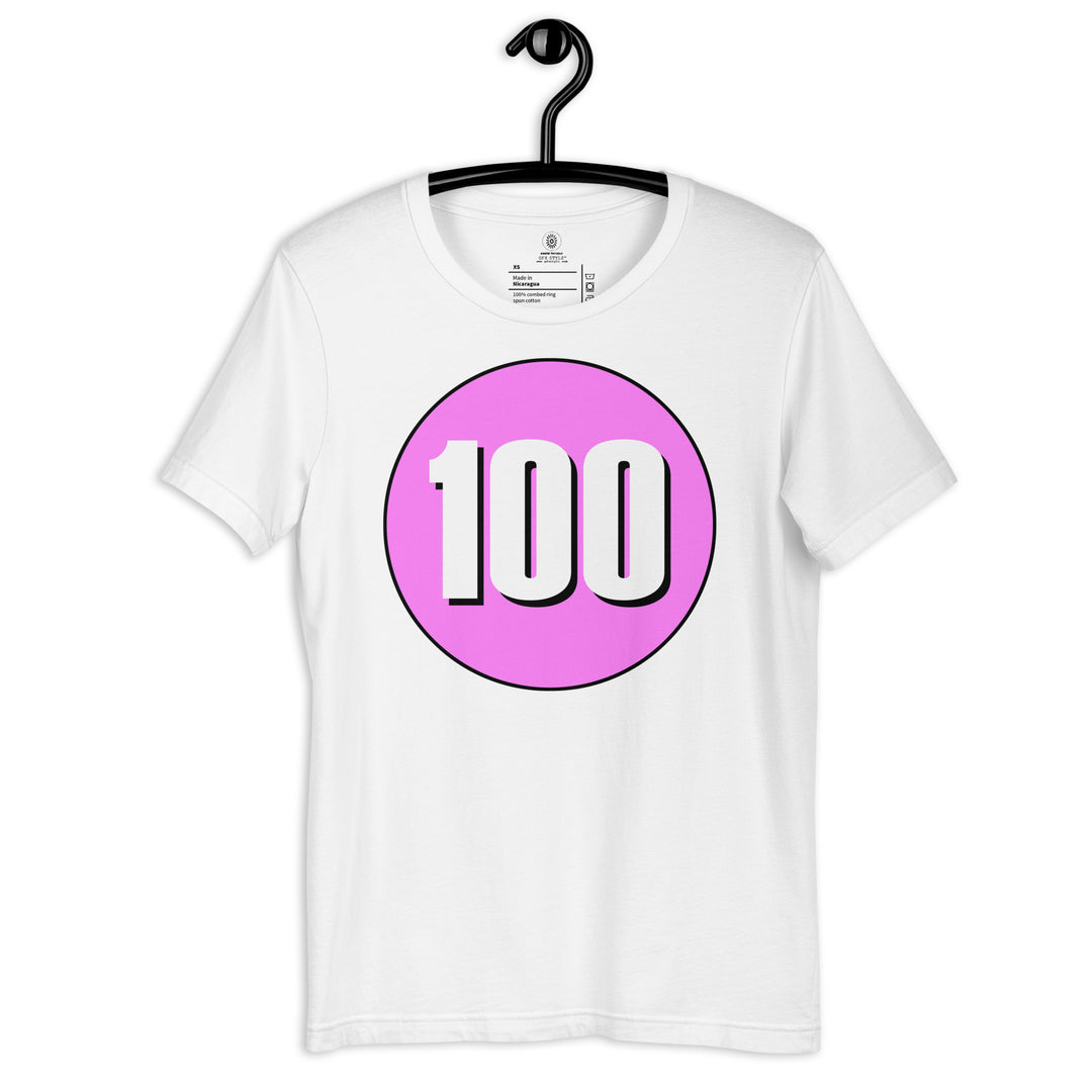 Unisex t-shirt: White on Pink 100