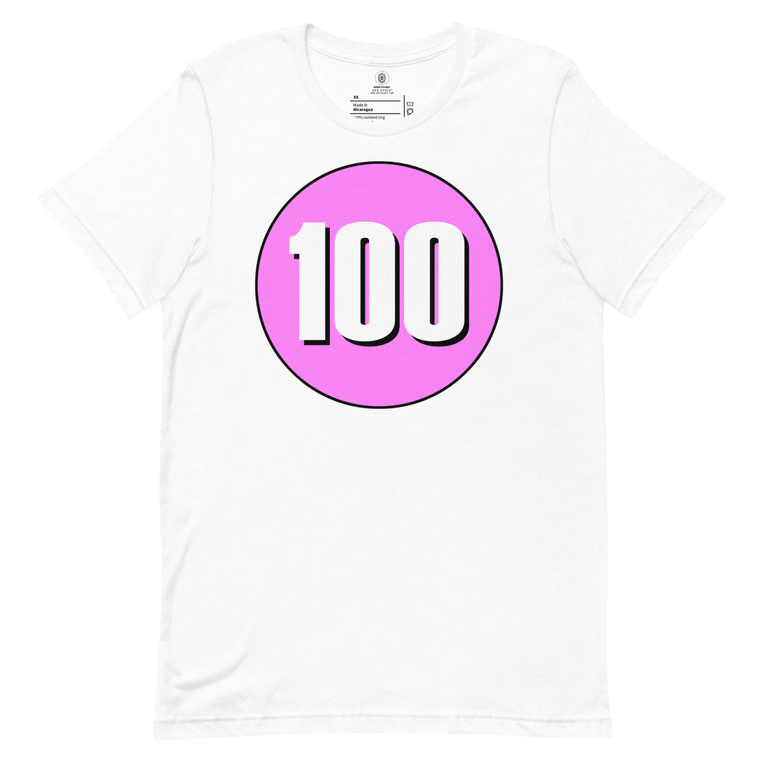 Unisex t-shirt: White on Pink 100