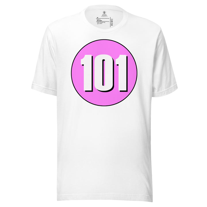 Unisex t-shirt: White on Pink 101