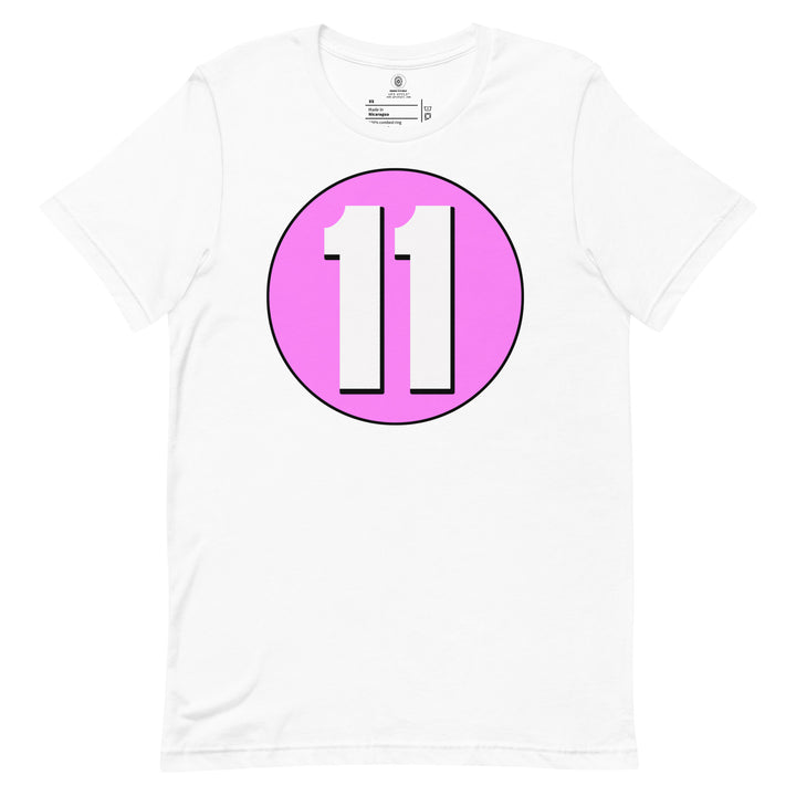 Unisex t-shirt: White on Pink 11