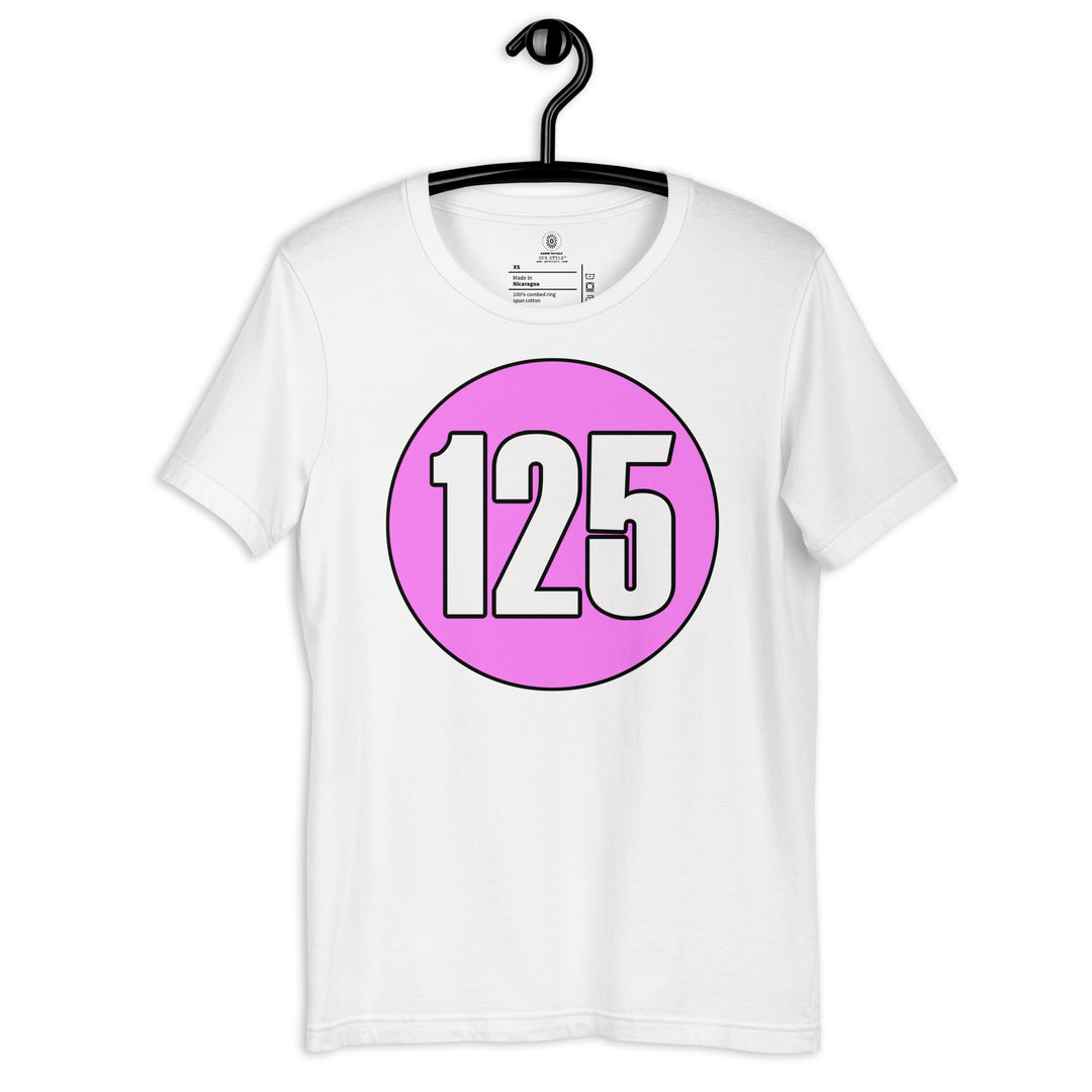 Unisex t-shirt: White on Pink 125