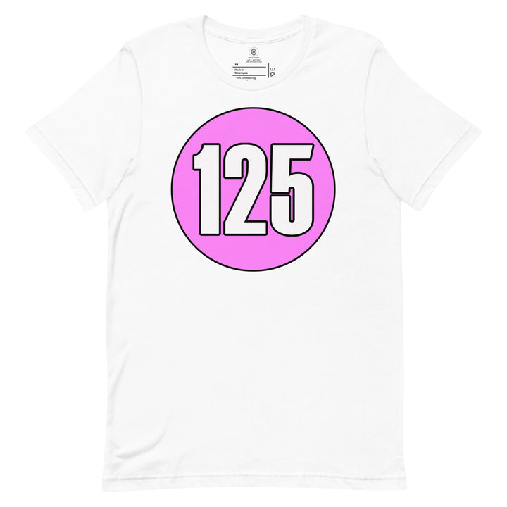 Unisex t-shirt: White on Pink 125