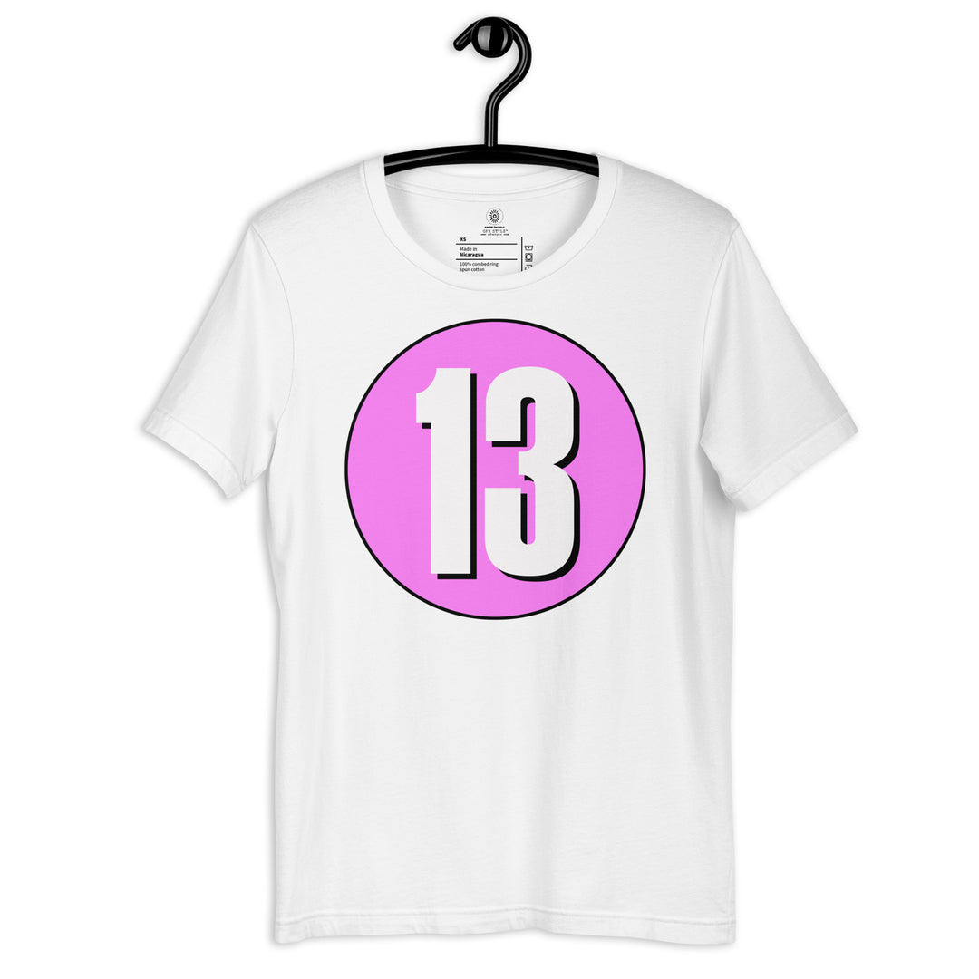 Unisex t-shirt: White on Pink 13