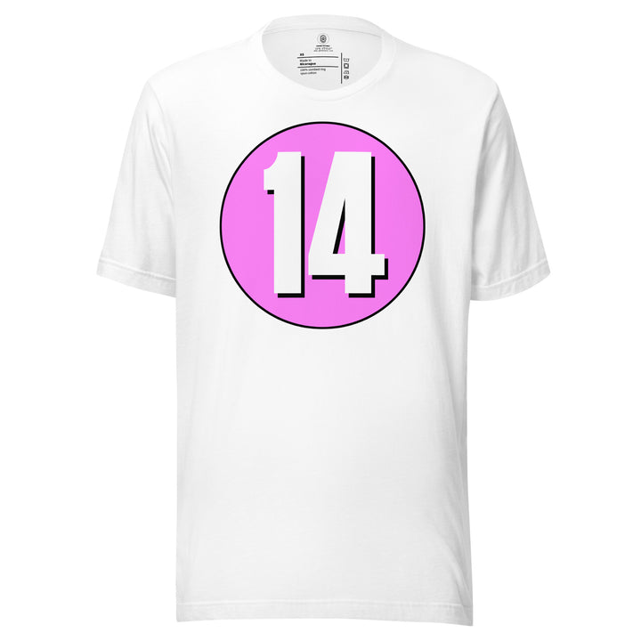 Unisex t-shirt: White on Pink 14