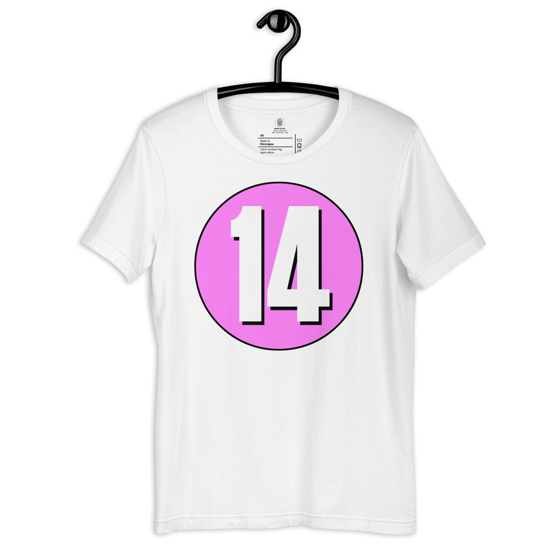 Unisex t-shirt: White on Pink 14