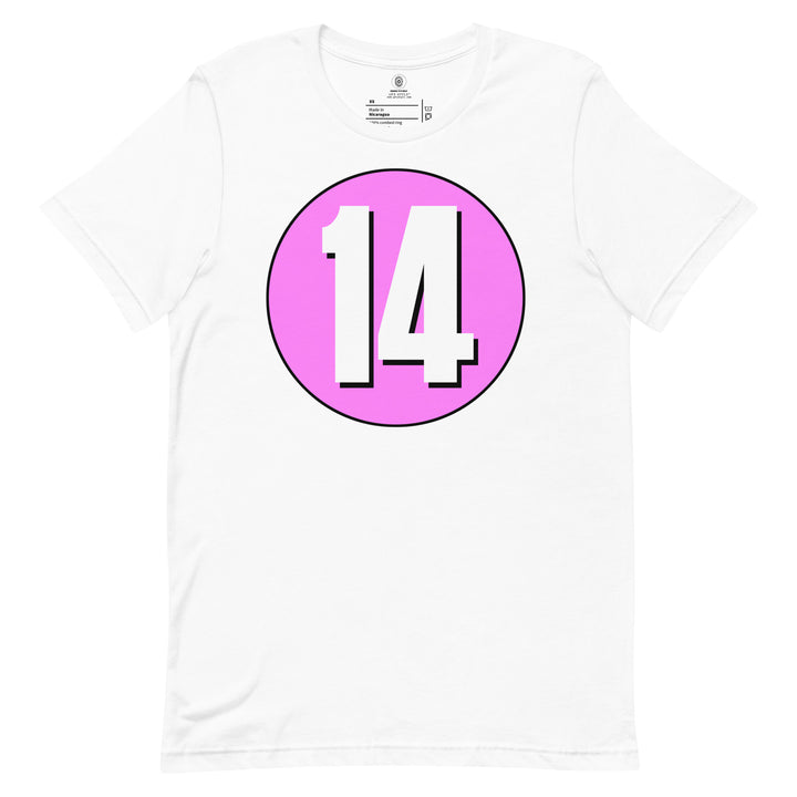 Unisex t-shirt: White on Pink 14