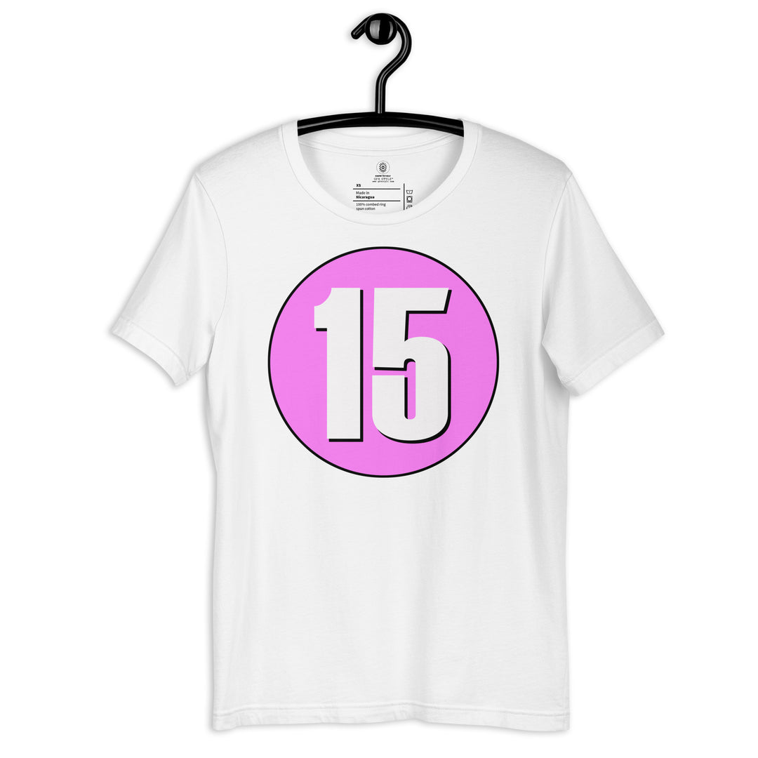 Unisex t-shirt: White on Pink 15