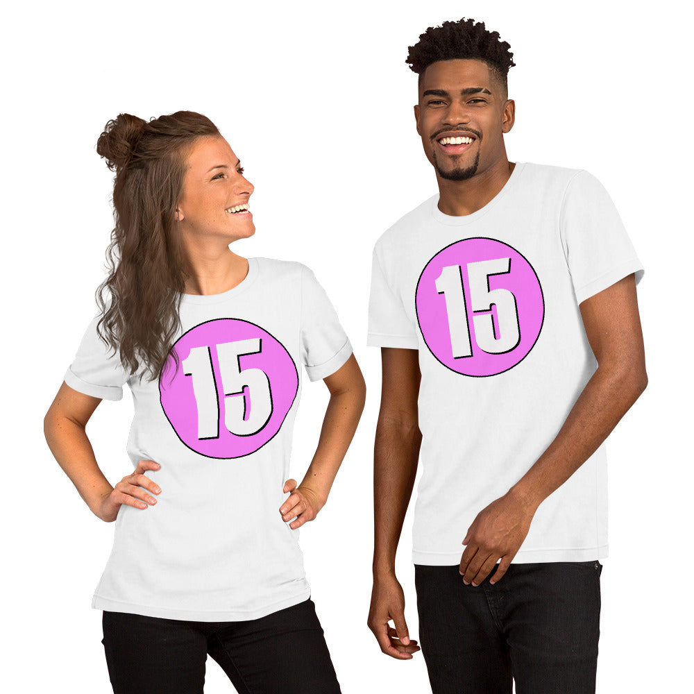 Unisex t-shirt: White on Pink 15