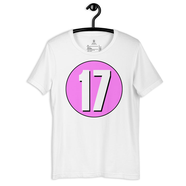 Unisex t-shirt: White on Pink 17