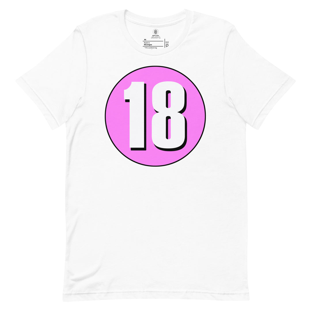 Unisex t-shirt: White on Pink 18