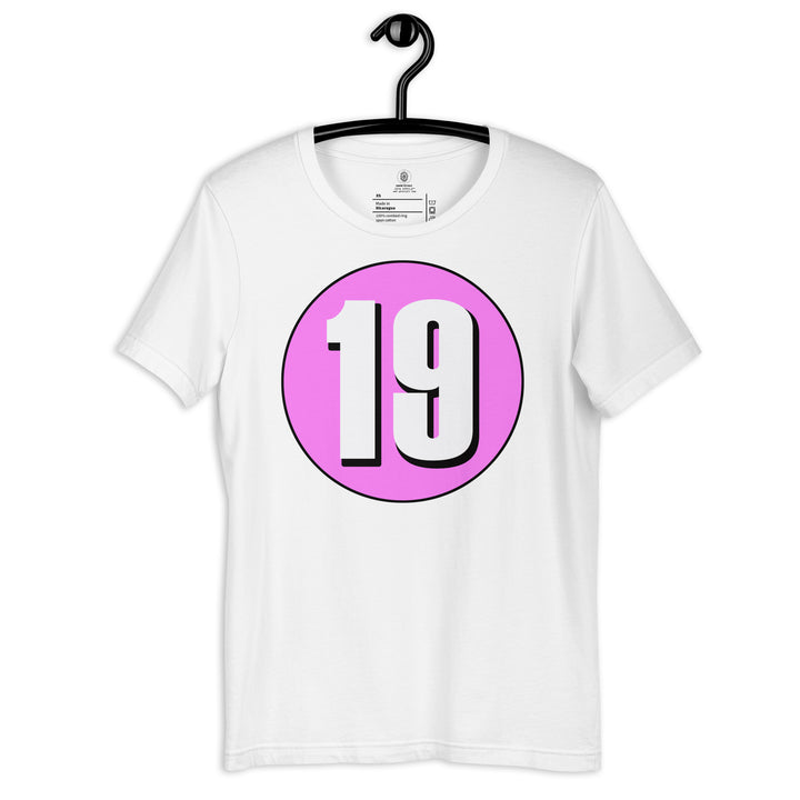 Unisex t-shirt: White on Pink 19