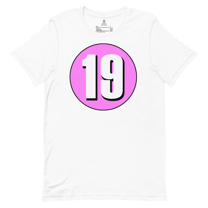 Unisex t-shirt: White on Pink 19