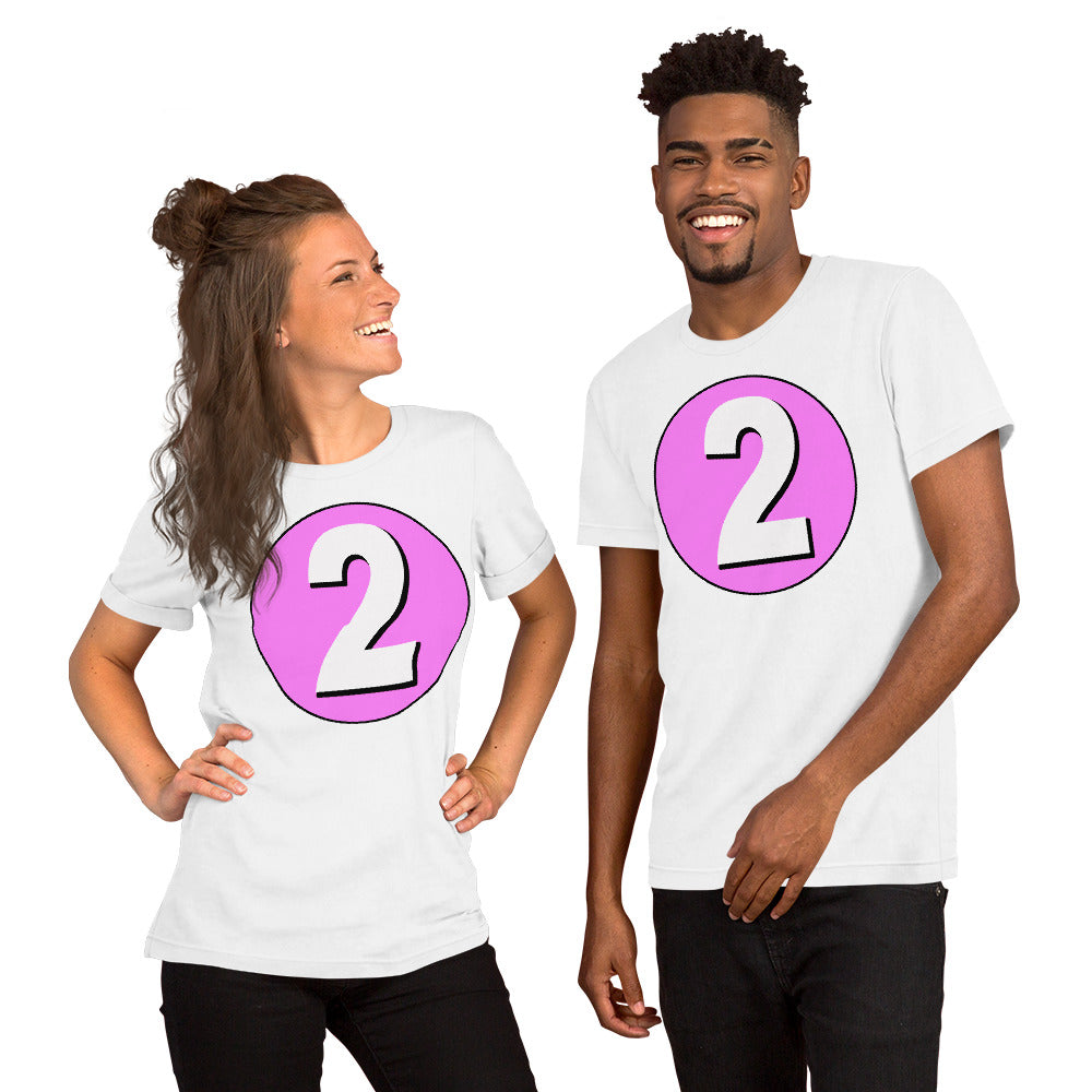 Unisex t-shirt: White on Pink 2