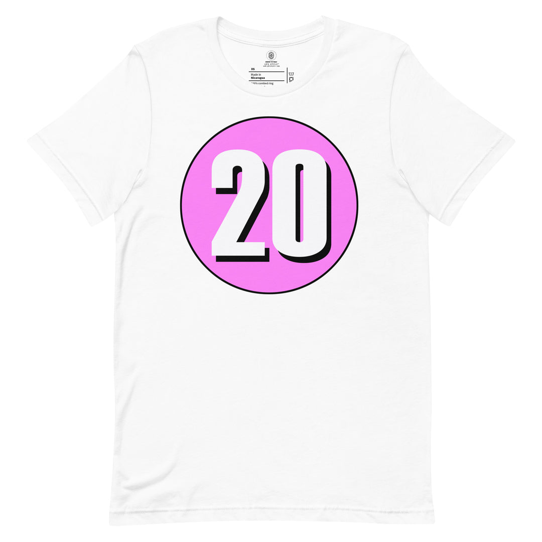 Unisex t-shirt: White on Pink 20