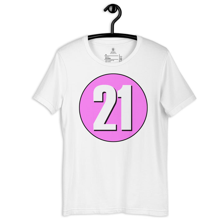 Unisex t-shirt: White on Pink 21