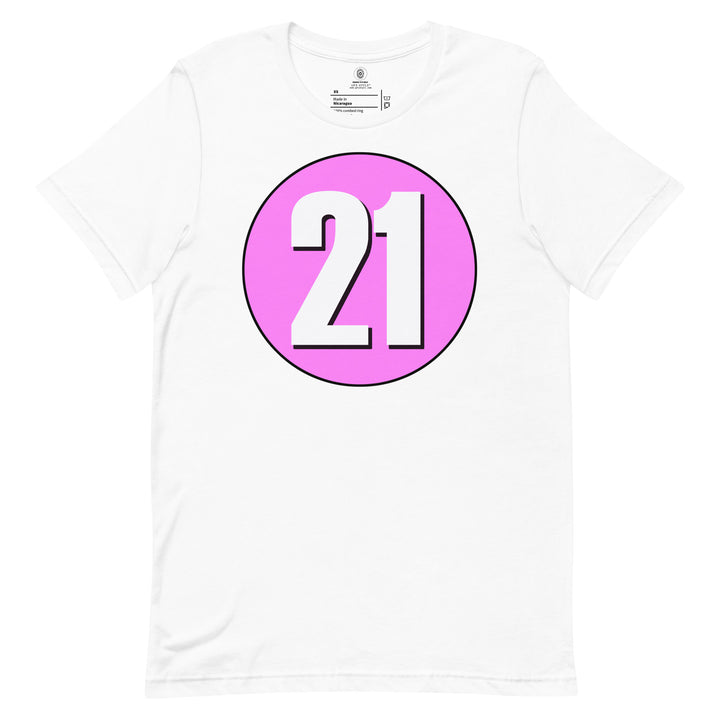 Unisex t-shirt: White on Pink 21