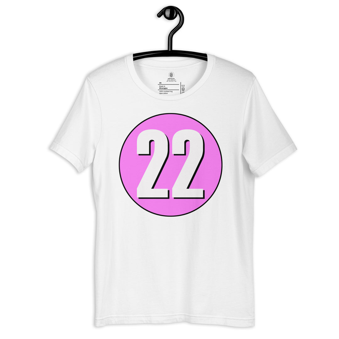 Unisex t-shirt: White on Pink 22