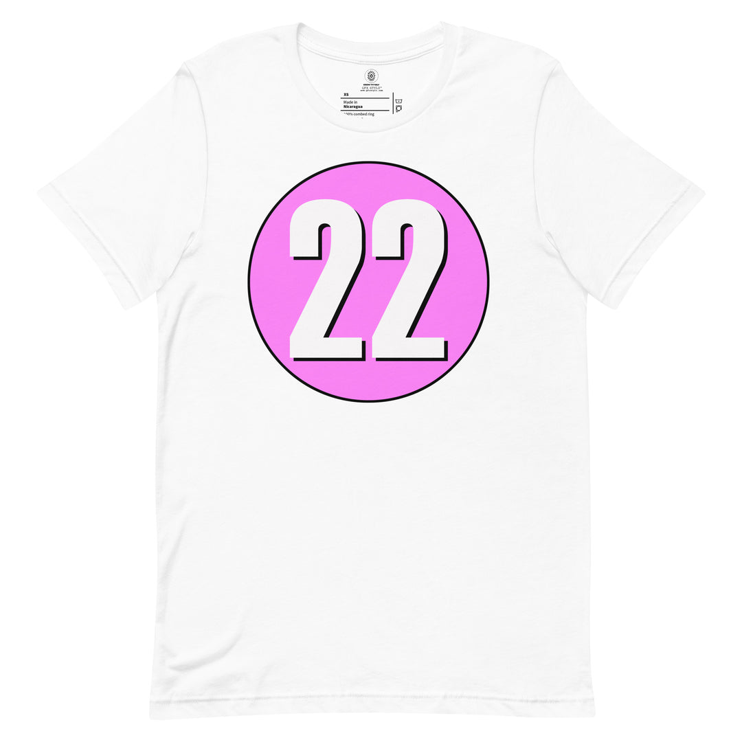 Unisex t-shirt: White on Pink 22