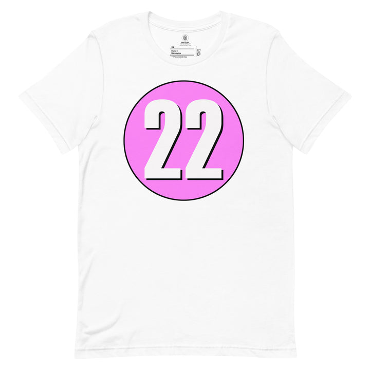 Unisex t-shirt: White on Pink 22