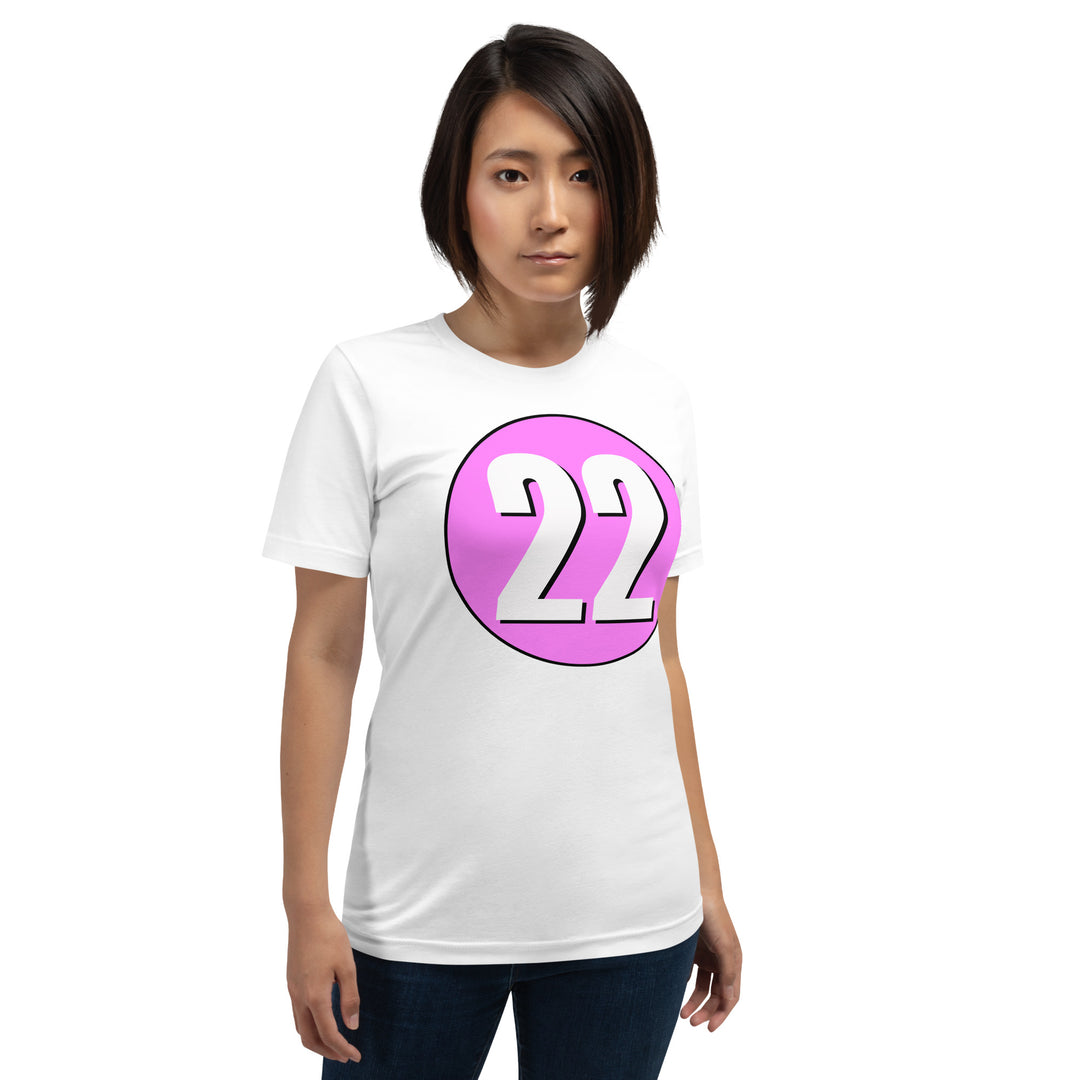 Unisex t-shirt: White on Pink 22