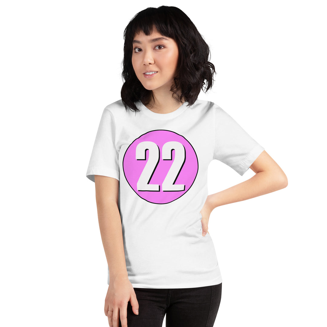 Unisex t-shirt: White on Pink 22