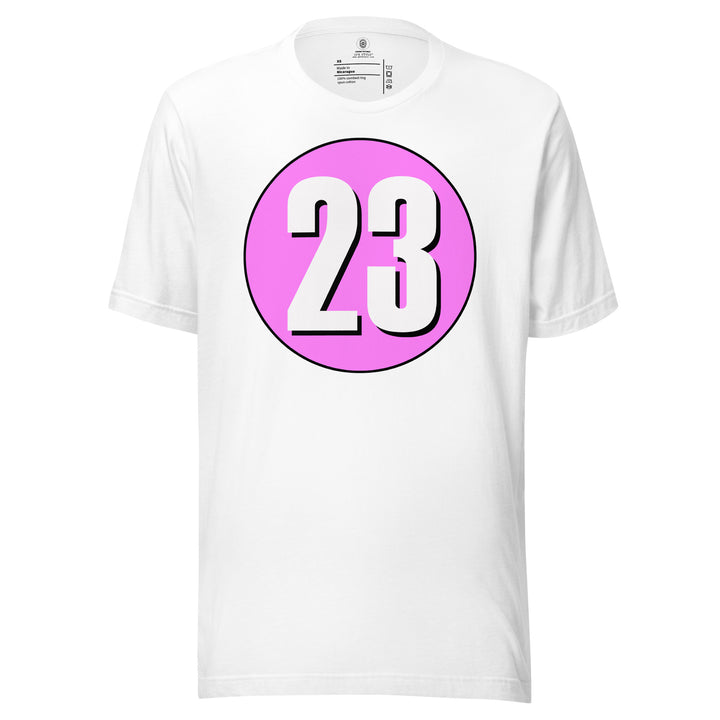 Unisex t-shirt: White on Pink 23