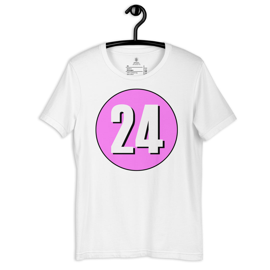 Unisex t-shirt: White on Pink 24