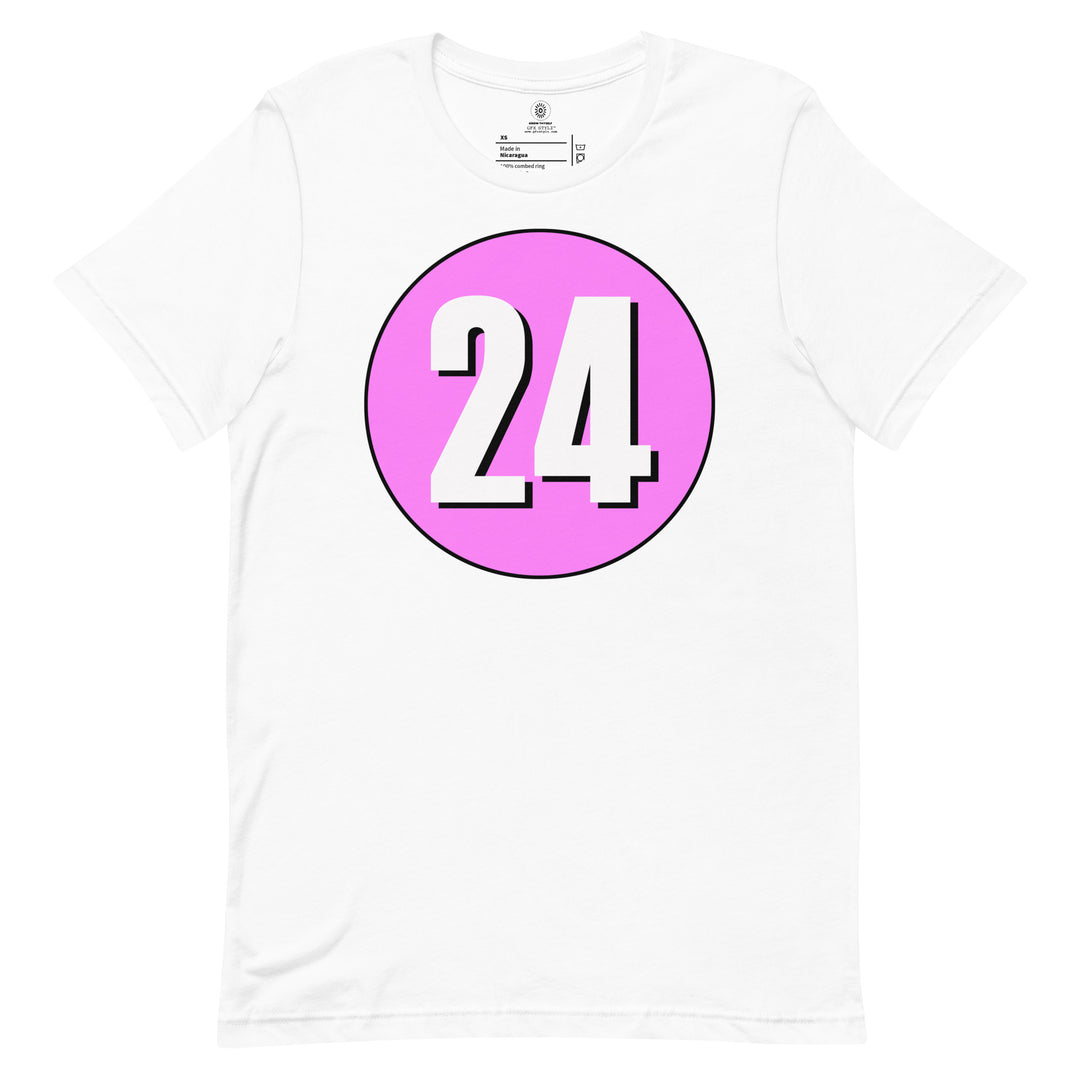 Unisex t-shirt: White on Pink 24